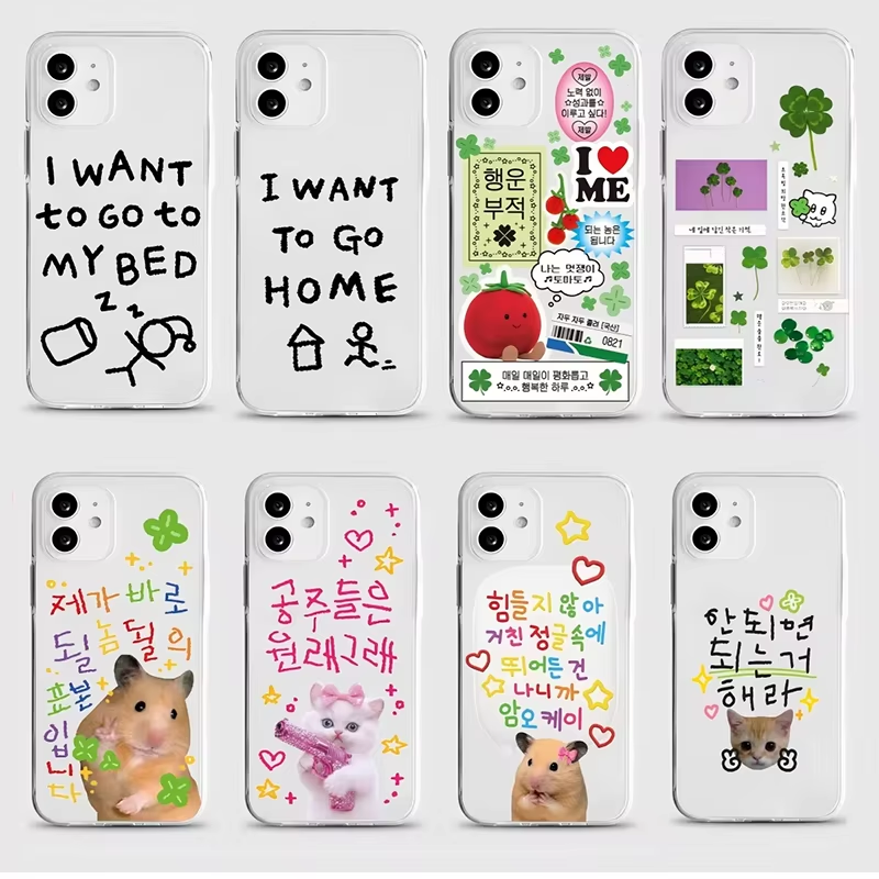 Phone Cases Cute Iphone 14 - Funda Transparente Coreana con Trébol de