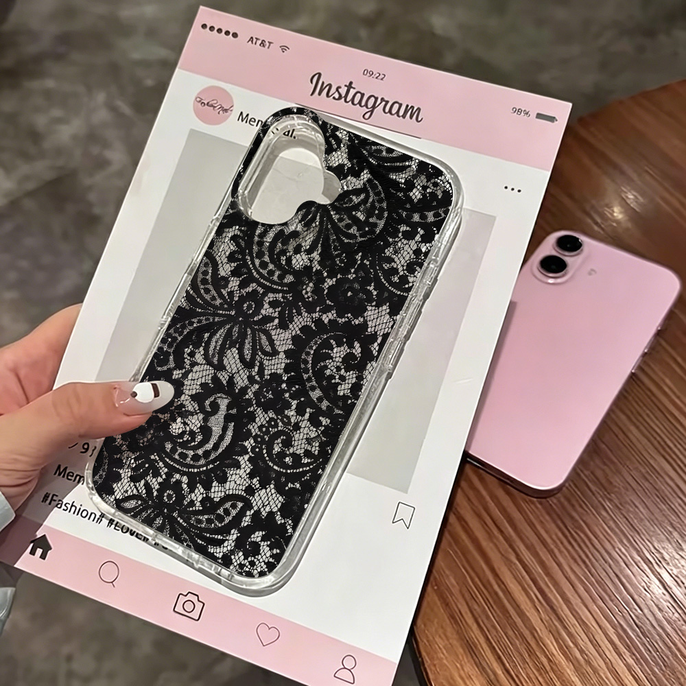 Glitter Shockproof Case - Funda Transparente con Flores de Encaje